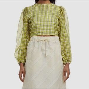 Plaid Green and Yellow Long Sleeve Top